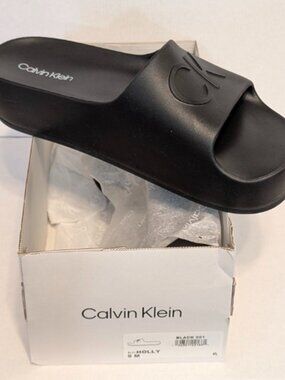 CALVIN KLEIN 9-M KC HOLLY BLACK OPEN TOE SLIDE PLATFORM SANDALS - NEW IN BOX
